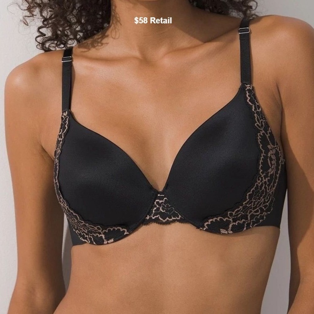 SOMA Vanishing Back Full Coverage Lace Trim Bra 38DDD Black Underwire Smoothing